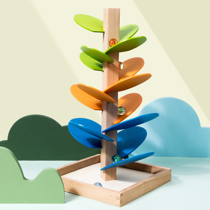 Montessori Rainbow Marble Run Wooden Tower – Sensory Learning & Endless Rolling Fun