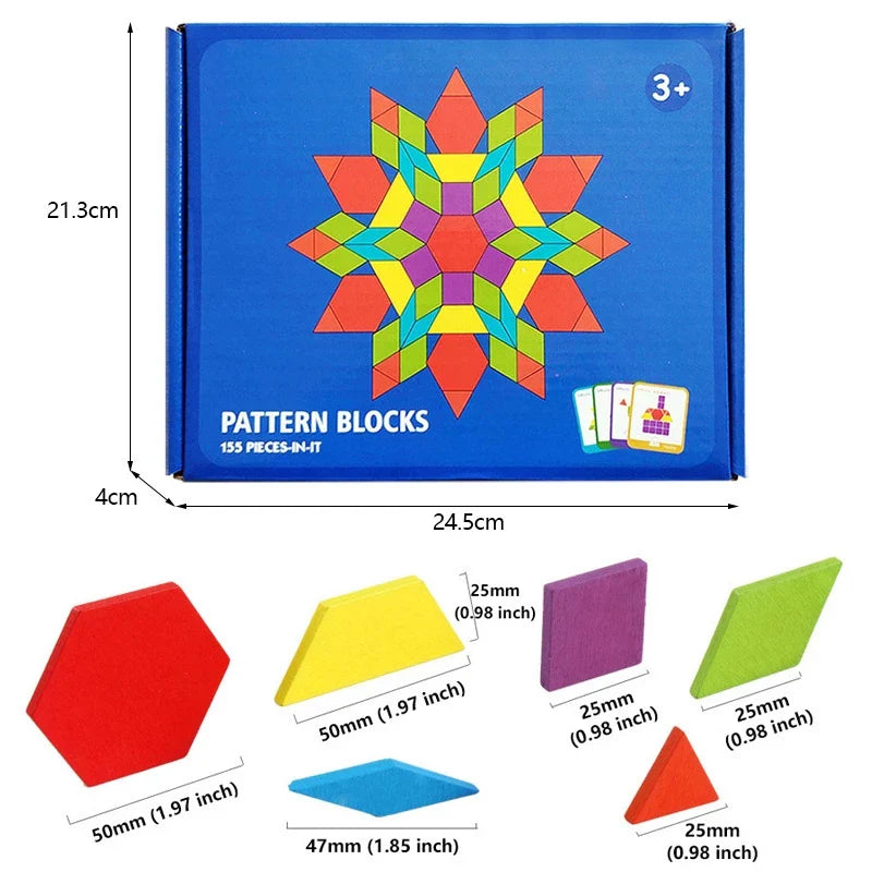Montessori Wooden Geometry Puzzle Set – 155 Pieces for Creative Learning
