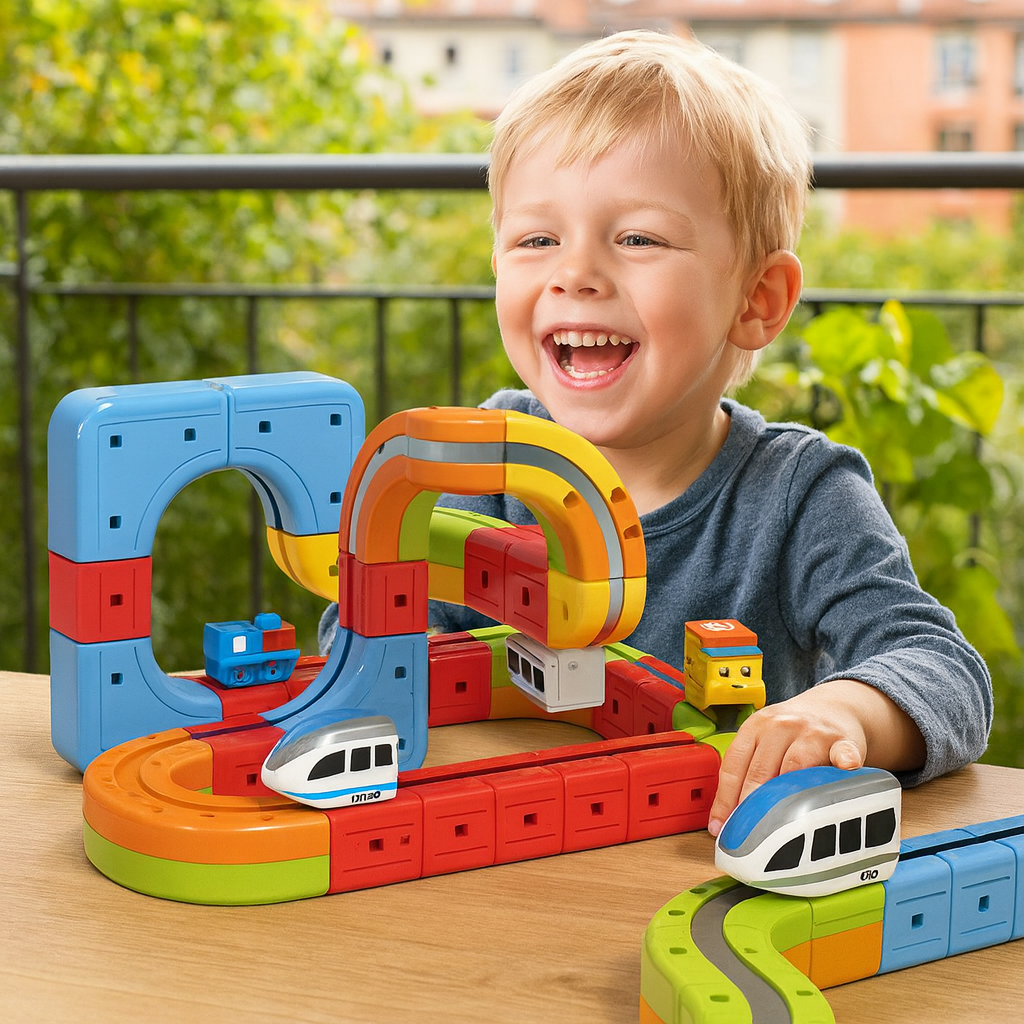 Build, Connect & Watch It Go – Magnetic Cube Rail Track Play Set