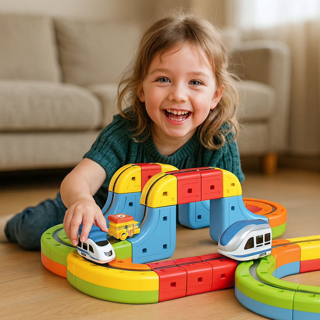 Build, Connect & Watch It Go – Magnetic Cube Rail Track Play Set