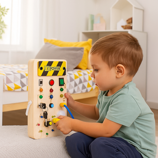 Montessori Wooden Activity Board – Learn Through Light, Switches & Curiosity