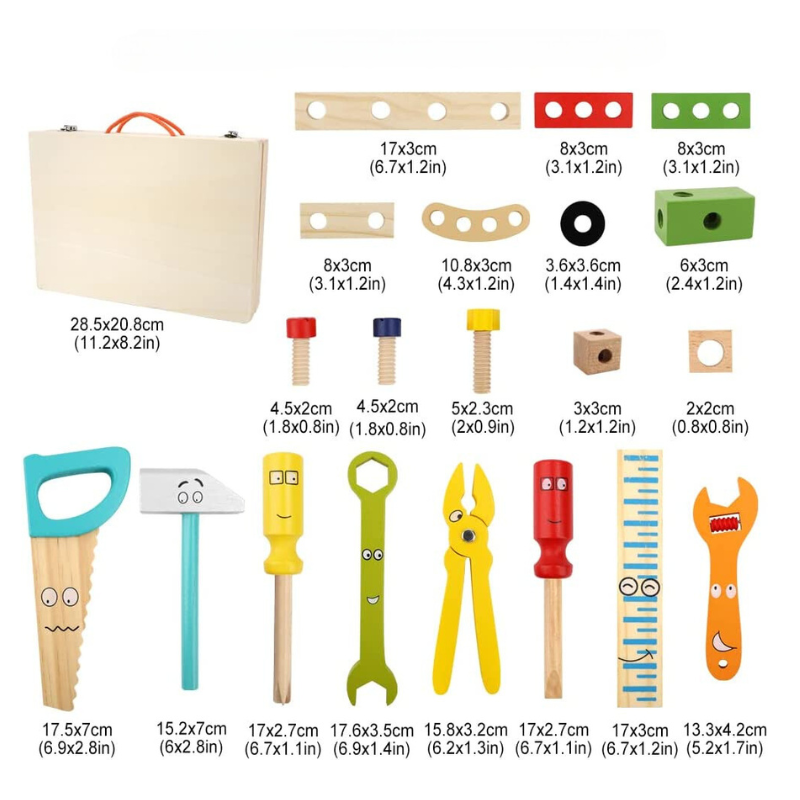 Wooden Tool Box Set – Montessori Hands-On Learning Construction Toy for Kids