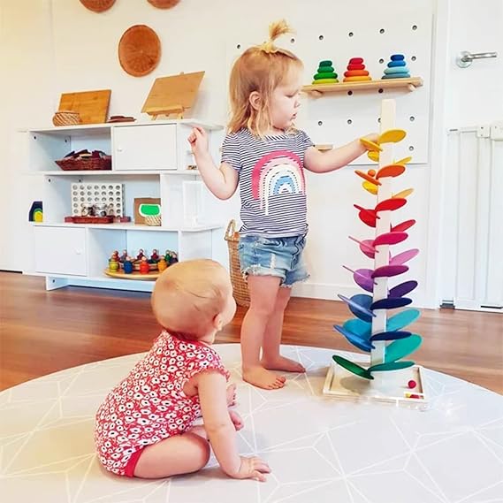 Montessori Rainbow Marble Run Wooden Tower – Sensory Learning & Endless Rolling Fun