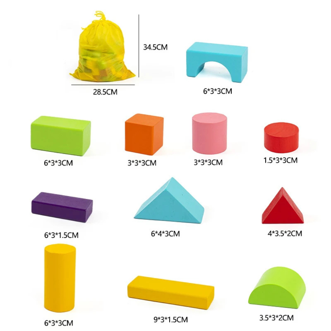 Wooden Building Blocks Set – Educational Montessori Learning & Creative Play Toy