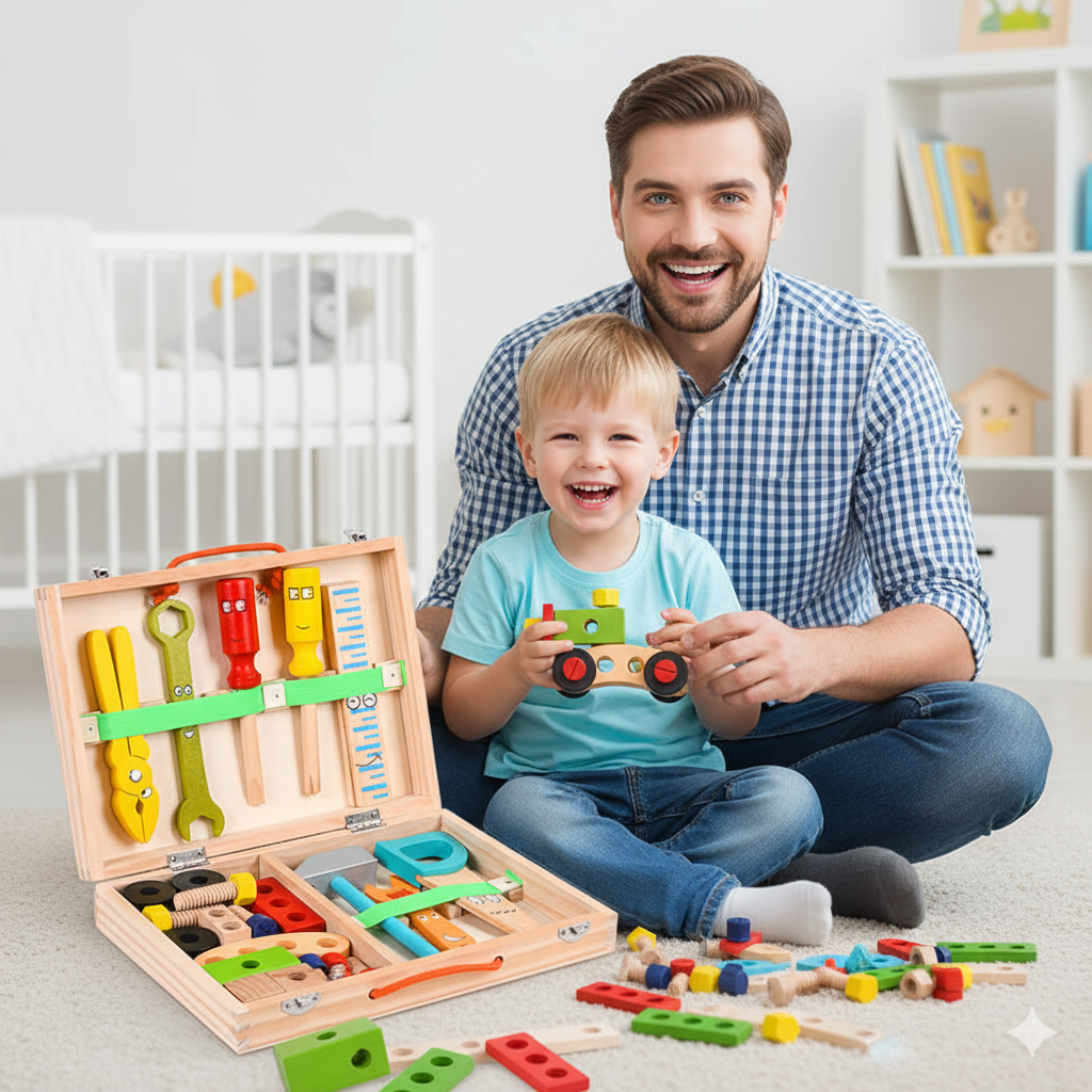 Wooden Tool Box Set – Montessori Hands-On Learning Construction Toy for Kids