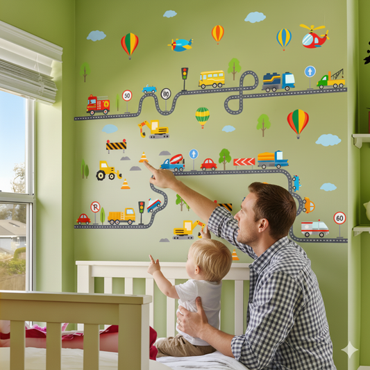Little Roads Wall Stickers – Watercolour Car Adventure Decals for Kids’ Rooms