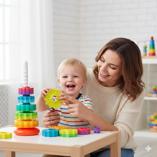 Montessori Rotating Rainbow Tower – Stack, Spin & Learn Through Play