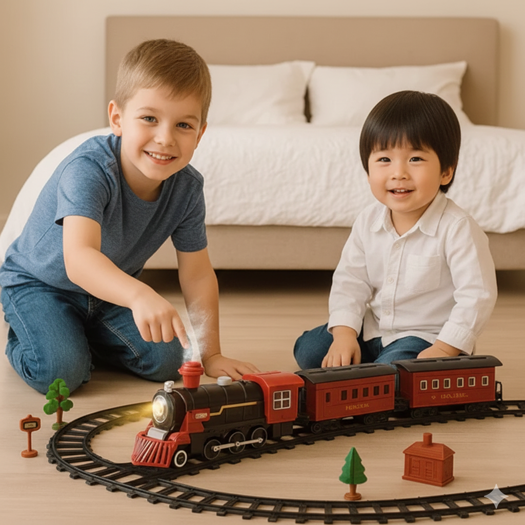 Nostalgia Railway Set – Classic Electric Train With Lights, Sound & Steam Effect