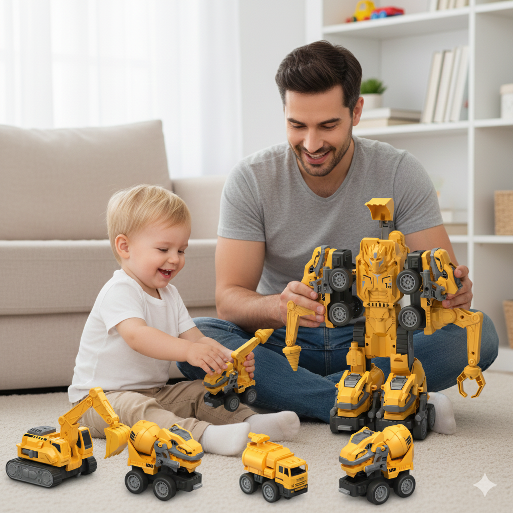 Robot-Bau – 5-in-1 Transforming Construction Robot Set with Grip-Control Wheels