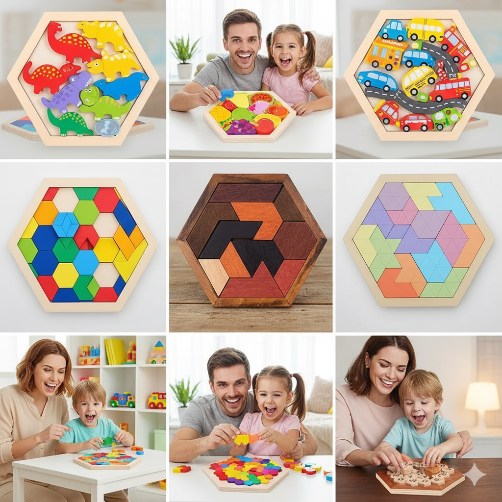 Montessori Hexagon Block Puzzle – Creative Learning Through Play