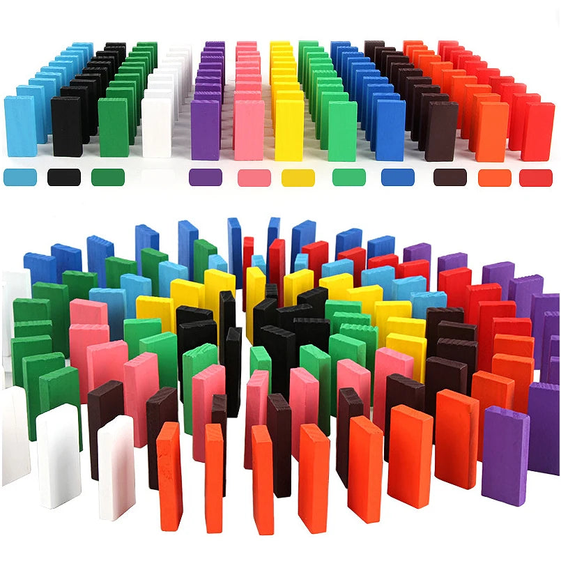 Wooden Rainbow Domino Blocks Set – Colourful Montessori Building & Learning Toy