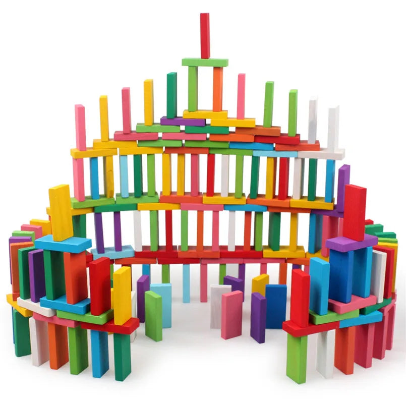 Wooden Rainbow Domino Blocks Set – Colourful Montessori Building & Learning Toy