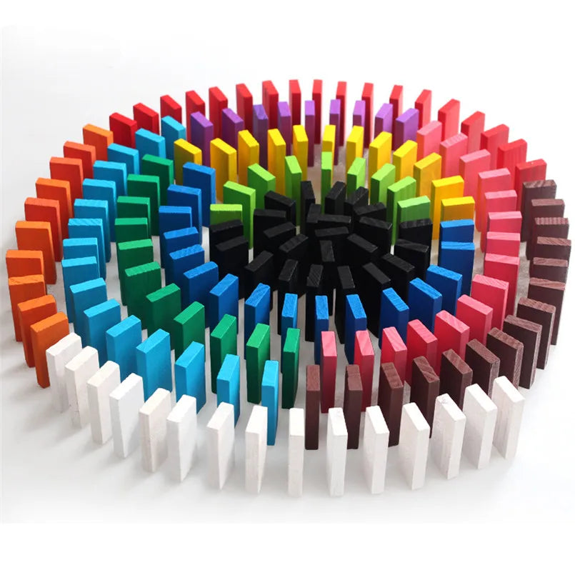 Wooden Rainbow Domino Blocks Set – Colourful Montessori Building & Learning Toy