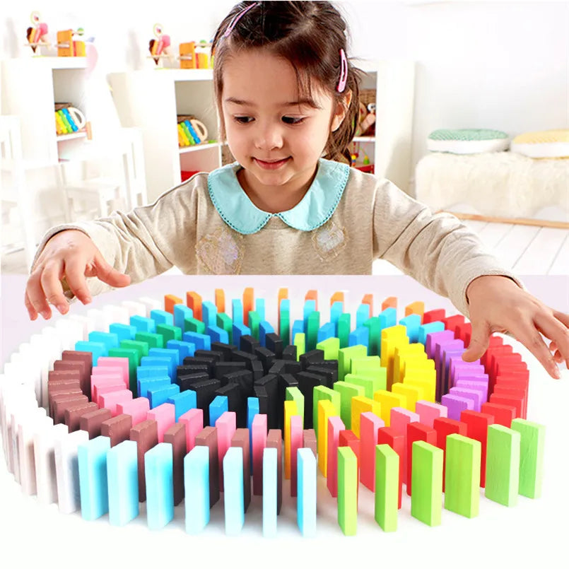 Wooden Rainbow Domino Blocks Set – Colourful Montessori Building & Learning Toy