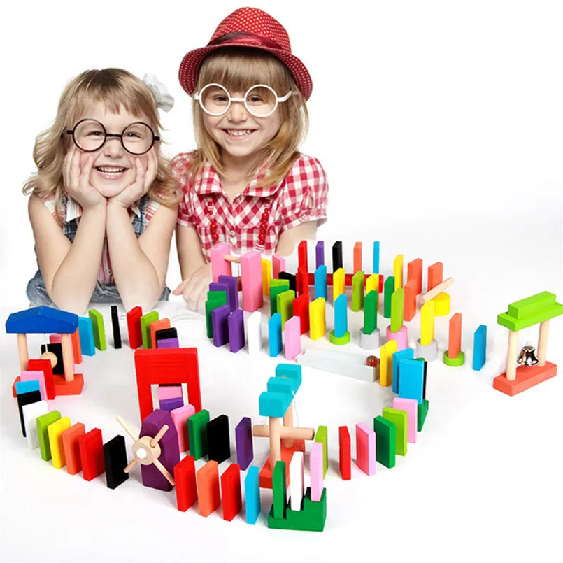 Wooden Rainbow Domino Blocks Set – Colourful Montessori Building & Learning Toy
