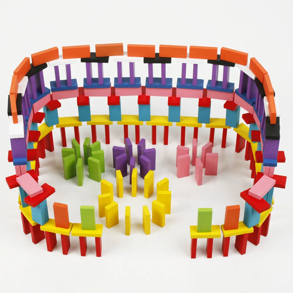Wooden Rainbow Domino Blocks Set – Colourful Montessori Building & Learning Toy