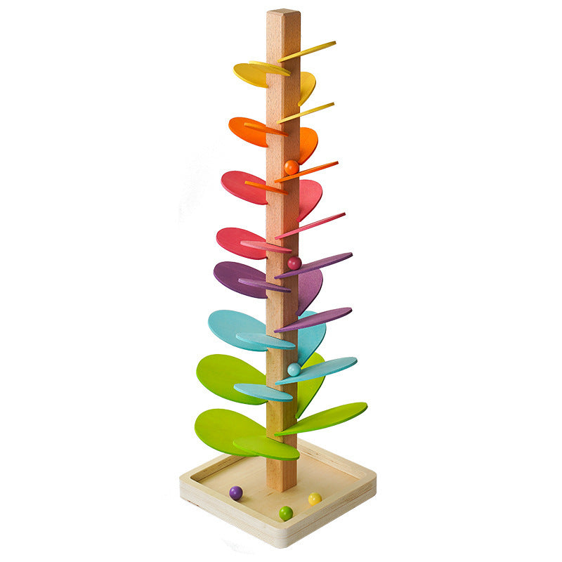 Montessori Rainbow Marble Run Wooden Tower – Sensory Learning & Endless Rolling Fun
