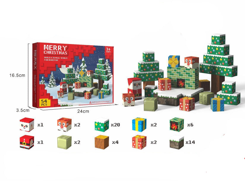 Christmas Magnetic Cube Blocks – Festive Creative Building Toy for Kids