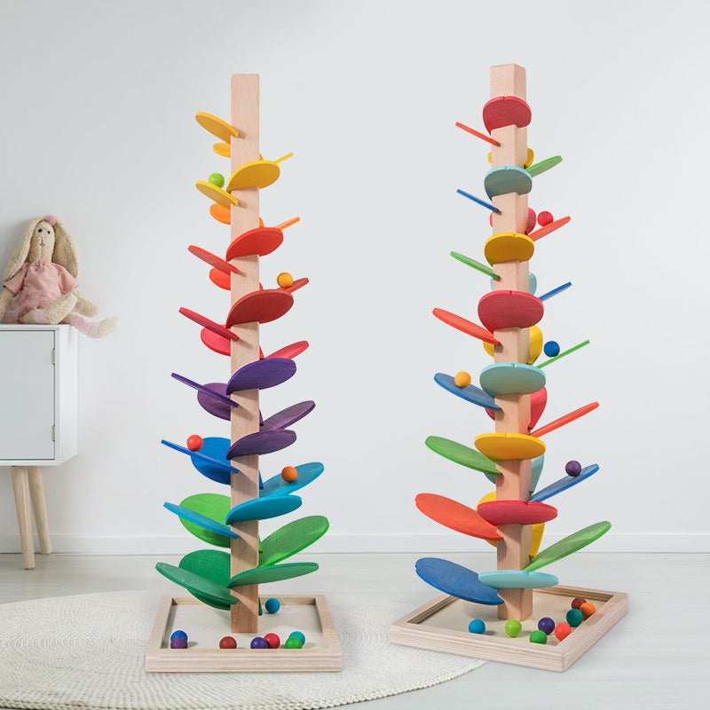 Montessori Rainbow Marble Run Wooden Tower – Sensory Learning & Endless Rolling Fun