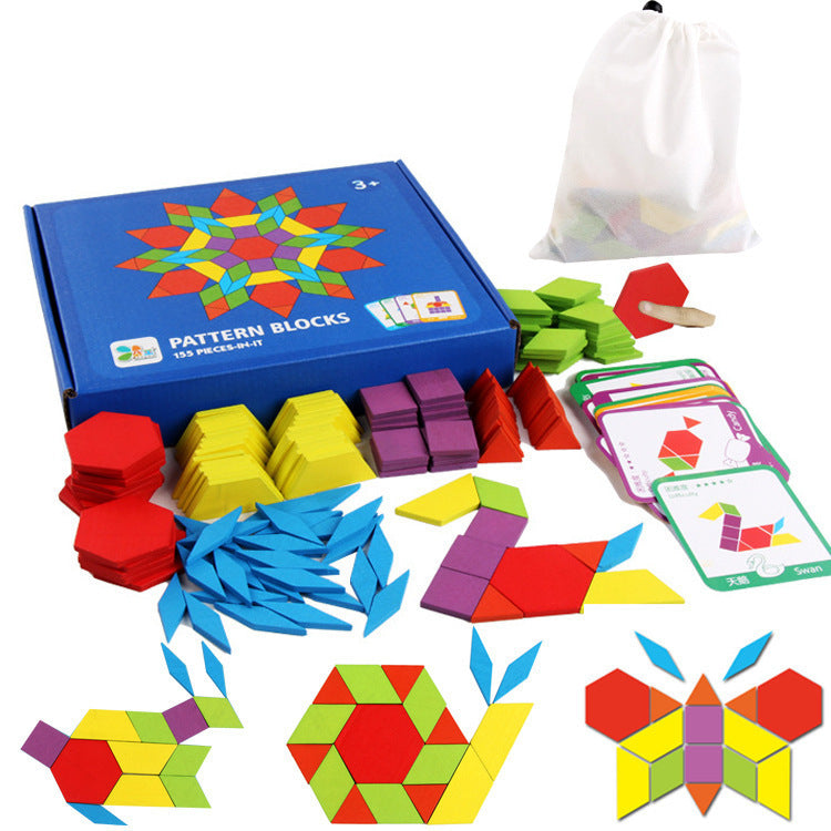 Montessori Wooden Geometry Puzzle Set – 155 Pieces for Creative Learning