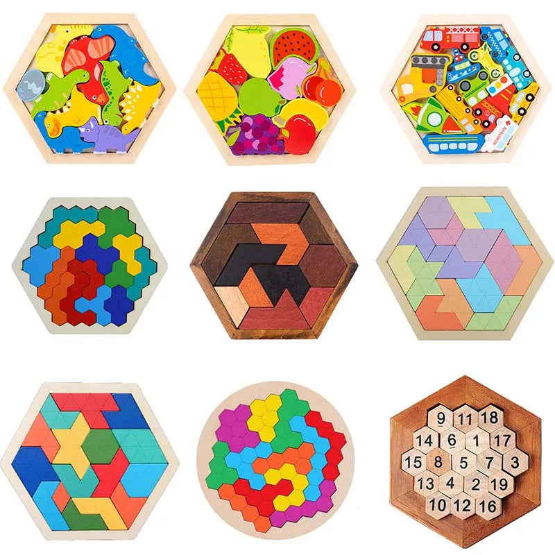 Montessori Hexagon Block Puzzle – Creative Learning Through Play
