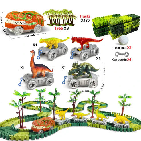 Dinosaur Adventure Track Set – Flexible Railway with Light-Up Train