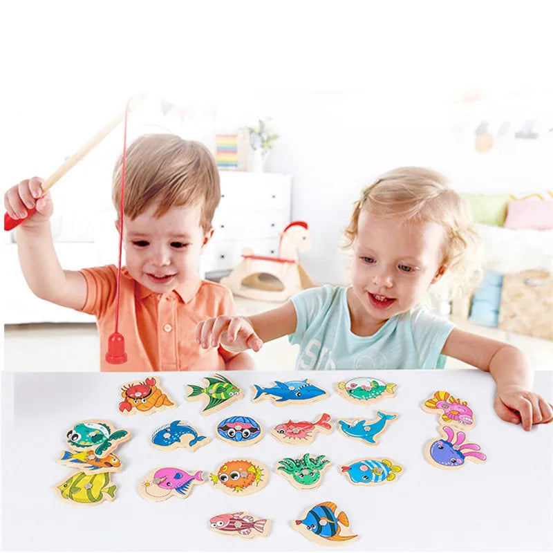 Montessori Wooden Magnetic Fishing Game for Kids – Learning Toy with Fish & Fishing Rods