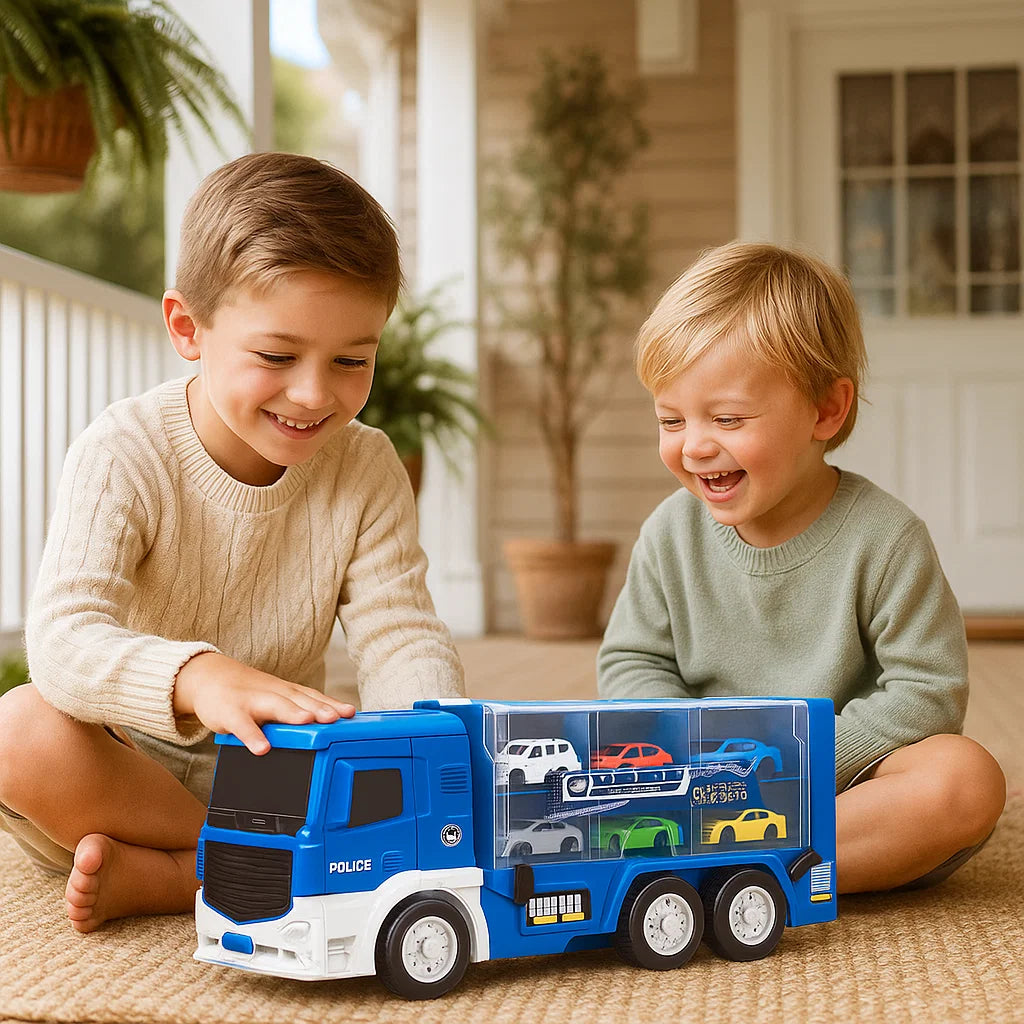 2-in-1 Transforming Car Truck & Racing Track Set with Mini Cars