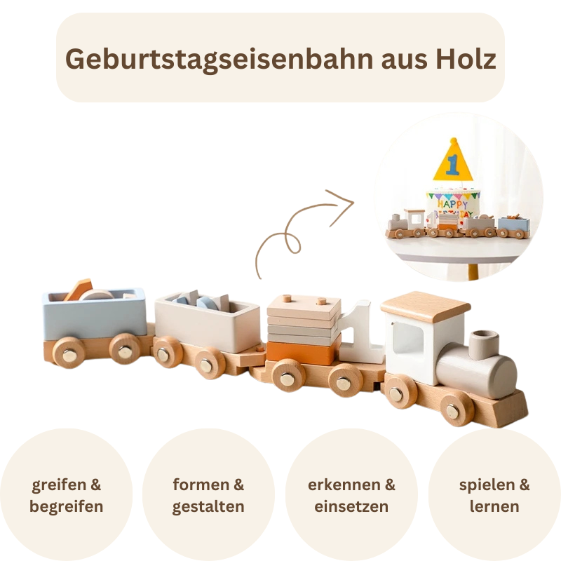 Wooden Birthday Train – Montessori Learning Toy For Early Development