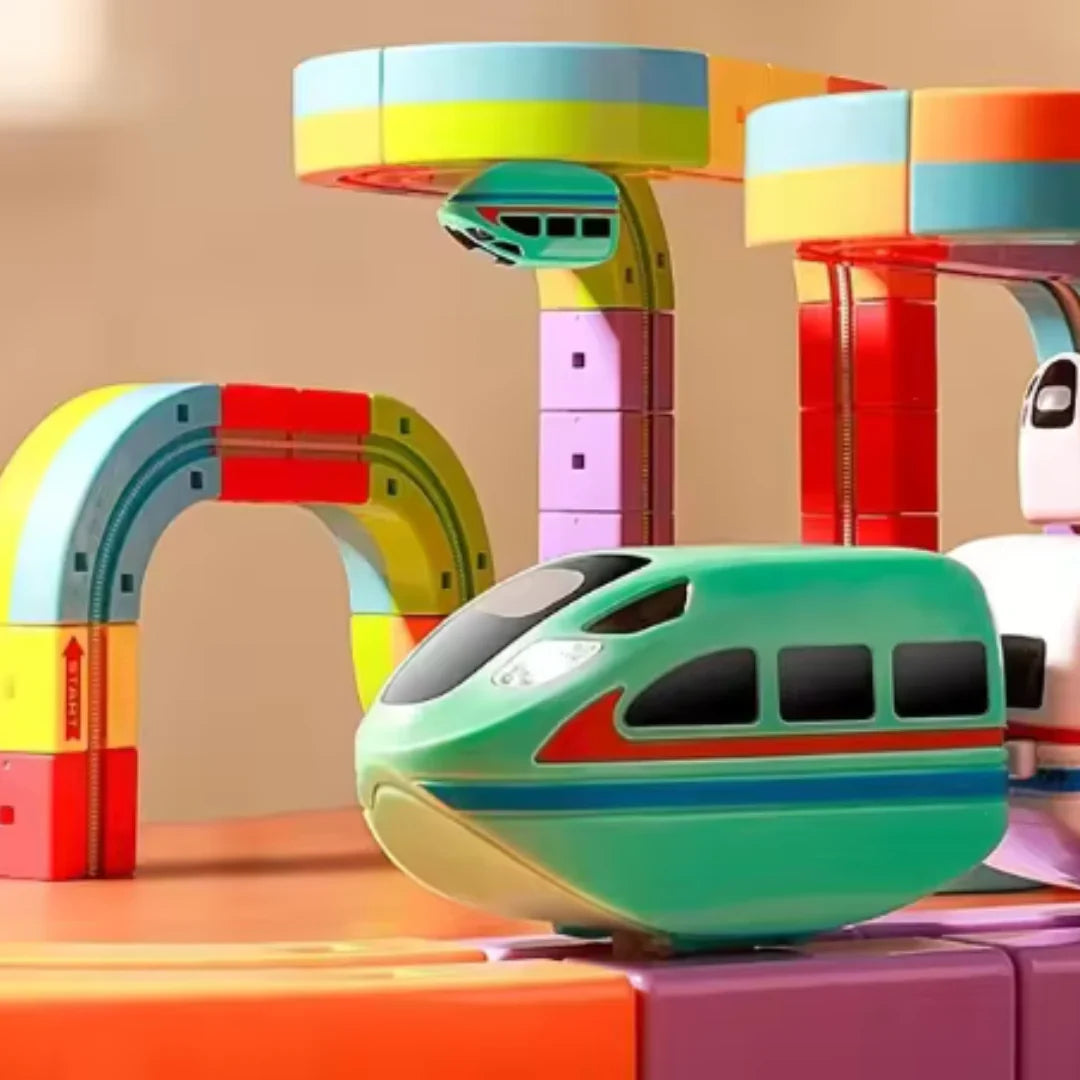 Build, Connect & Watch It Go – Magnetic Cube Rail Track Play Set