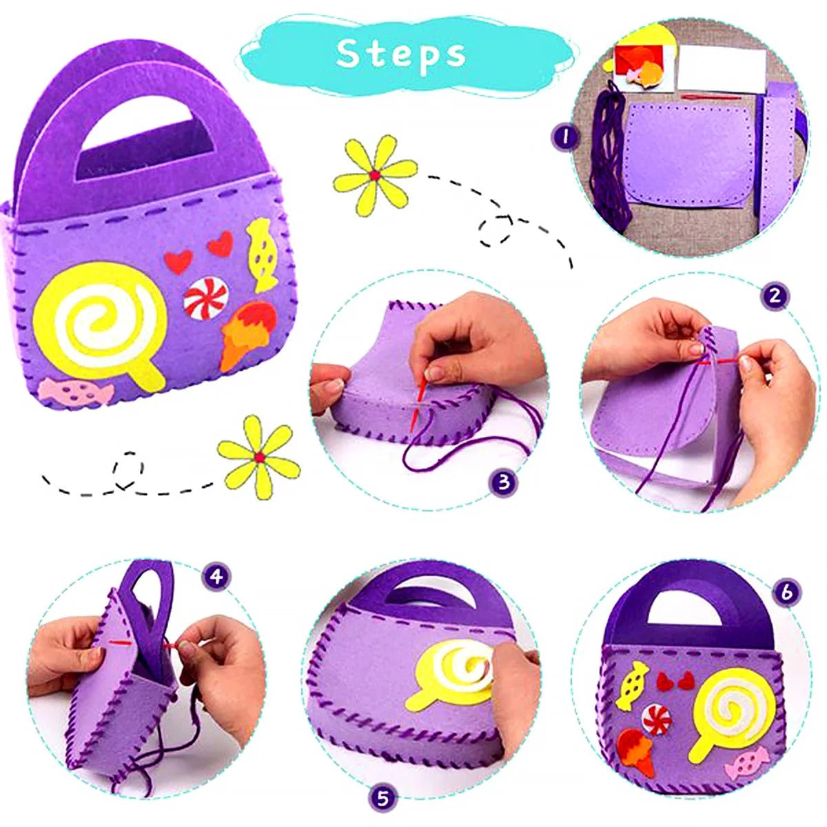 Filz Bag Craft Kit for Kids – DIY Sewing Set for Beginners