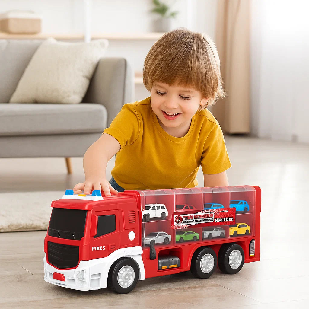 2-in-1 Transforming Car Truck & Racing Track Set with Mini Cars