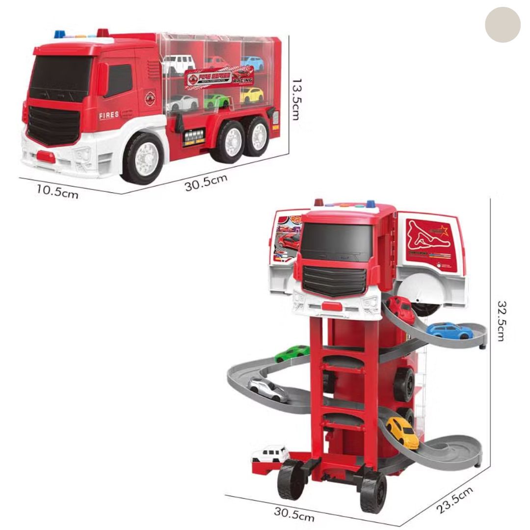 2-in-1 Transforming Car Truck & Racing Track Set with Mini Cars