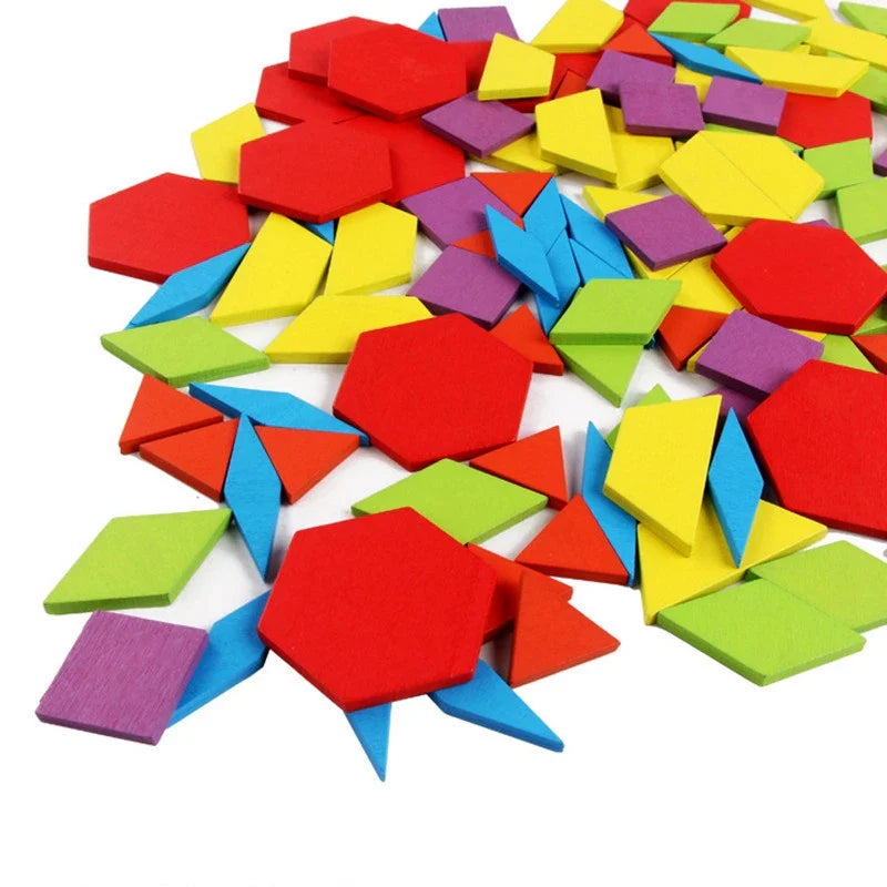 Montessori Wooden Geometry Puzzle Set – 155 Pieces for Creative Learning