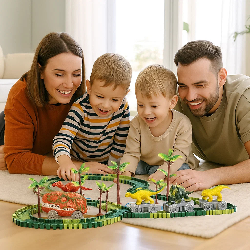 Dinosaur Adventure Track Set – Flexible Railway with Light-Up Train