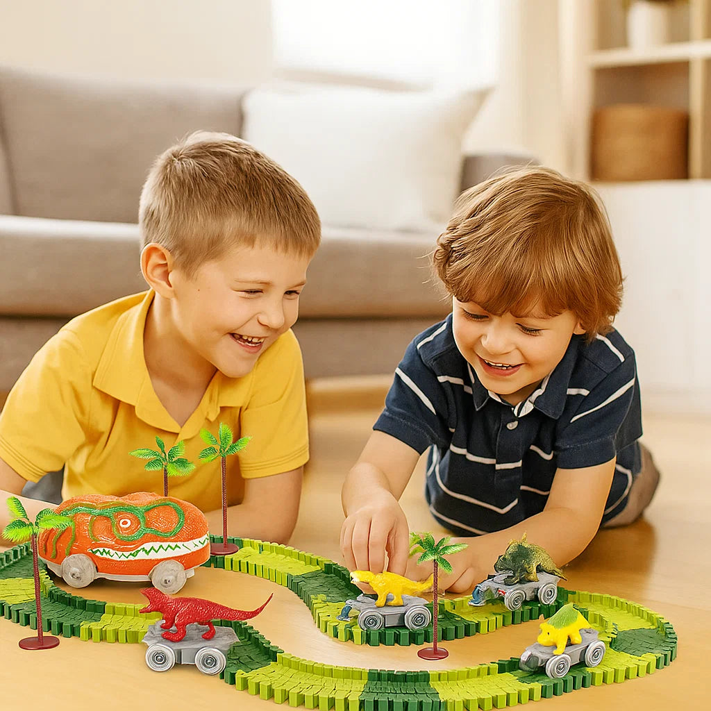Dinosaur Adventure Track Set – Flexible Railway with Light-Up Train