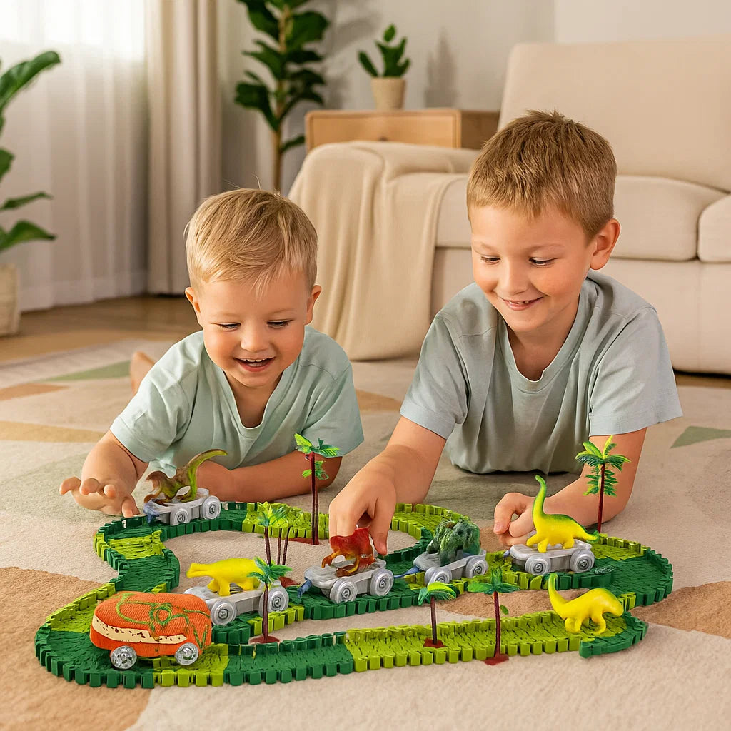 Dinosaur Adventure Track Set – Flexible Railway with Light-Up Train