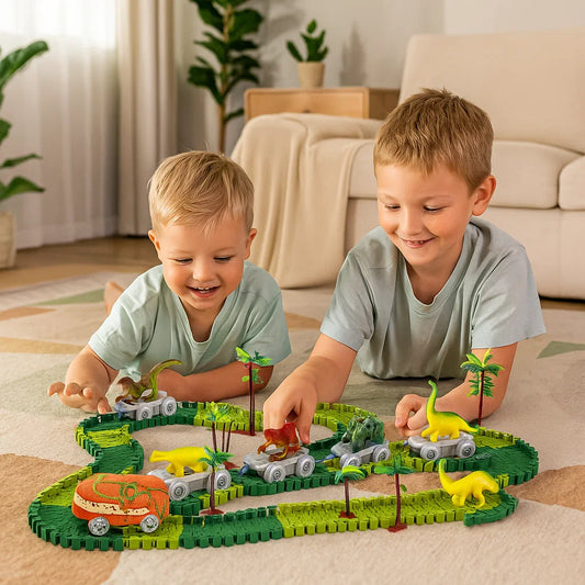 Dinosaur Adventure Track Set – Flexible Railway with Light-Up Train