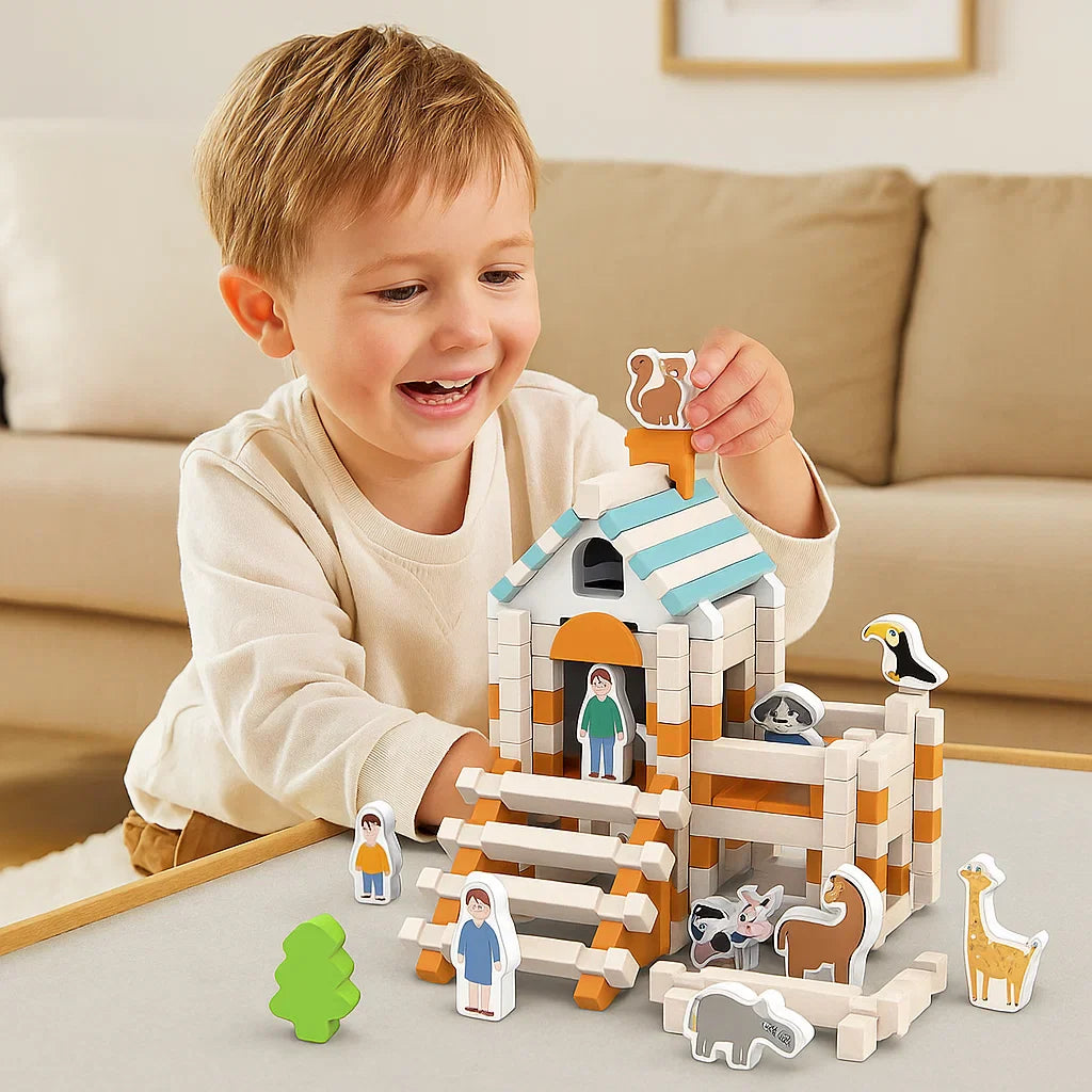 Montessori Wooden Building Block Set – Natural Stacking & Construction Toy