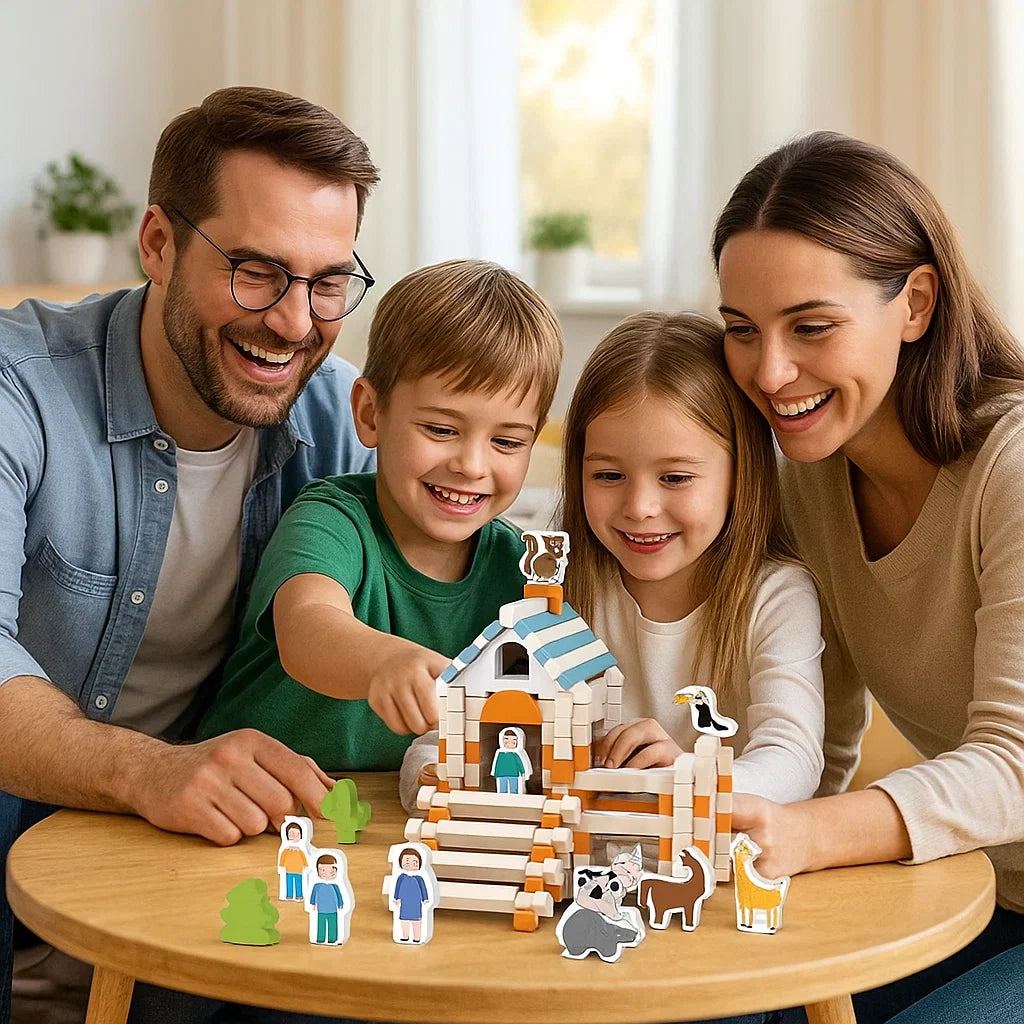 Montessori Wooden Building Block Set – Natural Stacking & Construction Toy