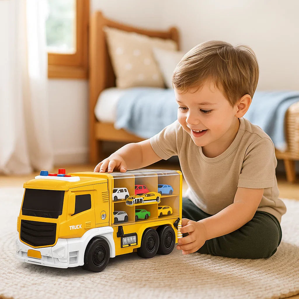 2-in-1 Transforming Car Truck & Racing Track Set with Mini Cars